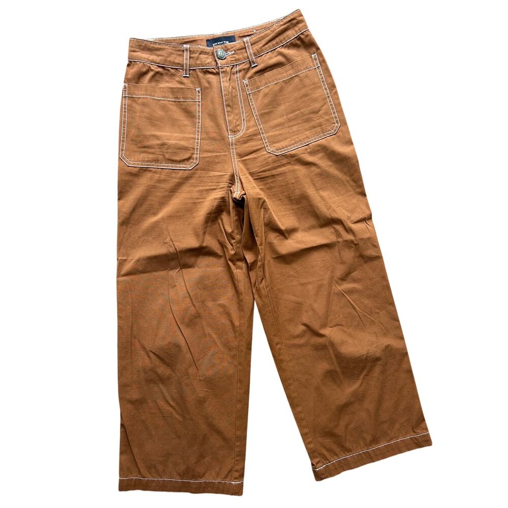 🥶 WhoWhatWear Dark Tan Wide Leg Cropped High Rise Pants Size 6 - Picture 5 of 12